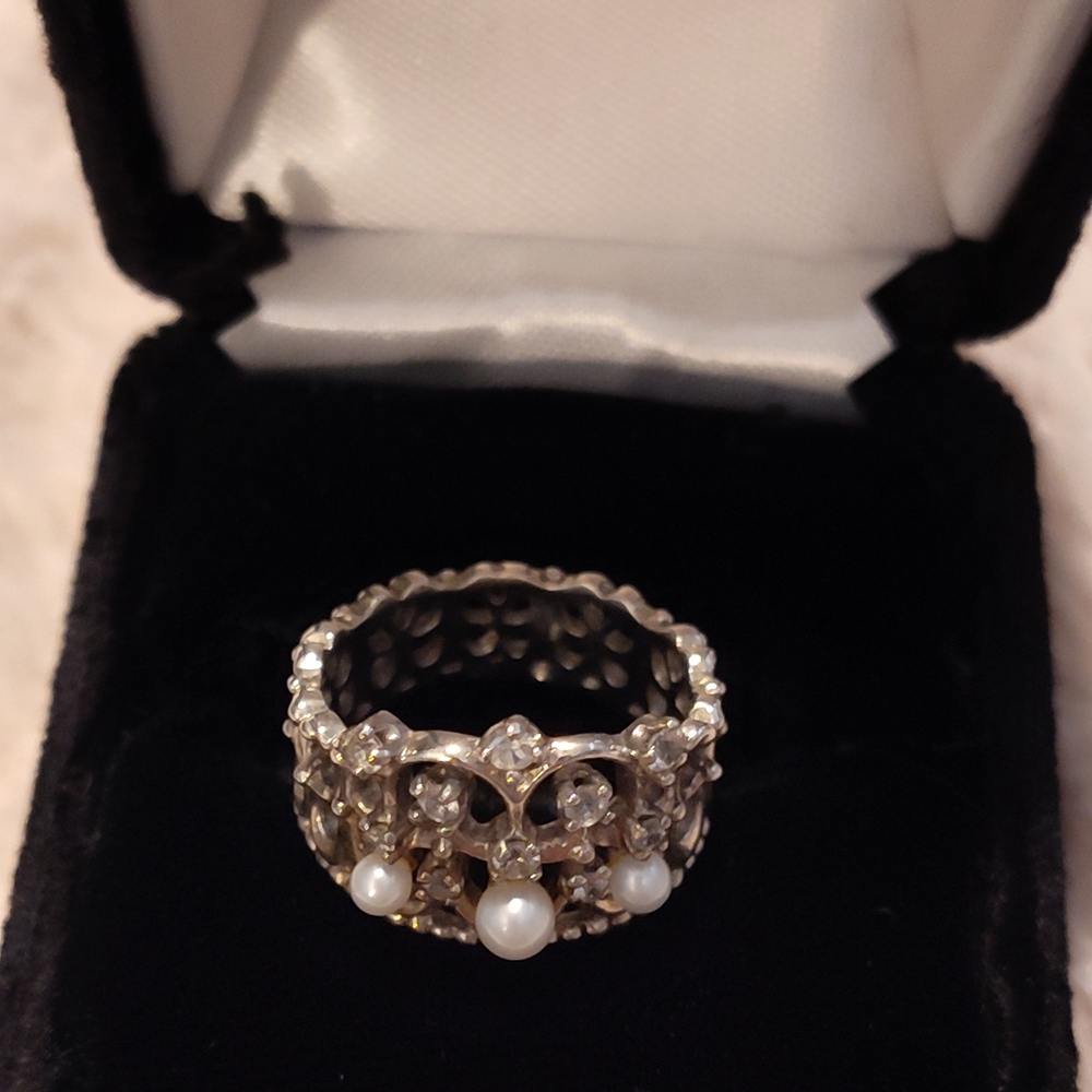 NEW! RETIRED Princess Diana Elegant Silver 925 Crown Ring with Pearls - Picture 5 of 11